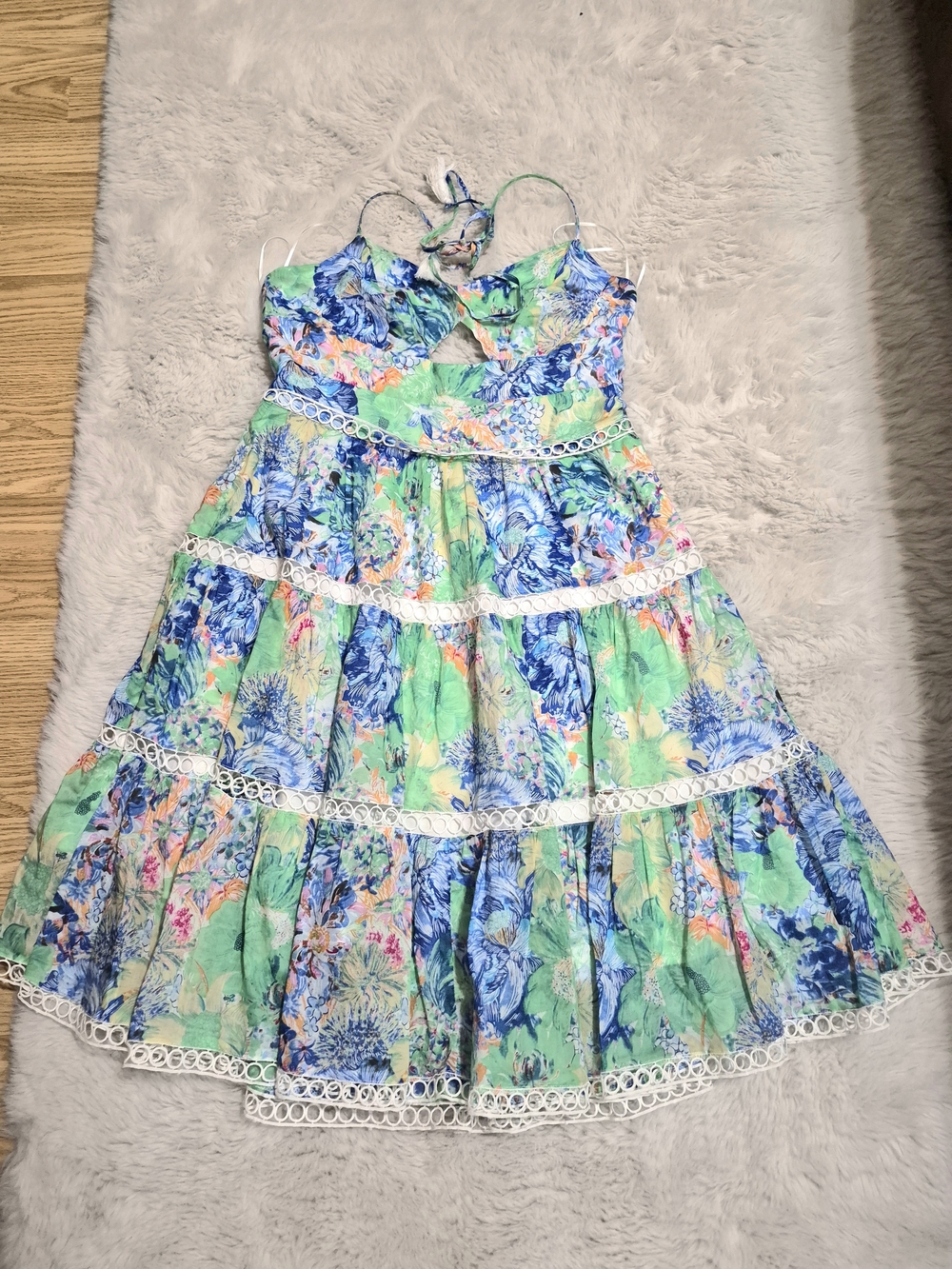 Halter Tiered Sundress Green & Blue - Picture 1 of 5